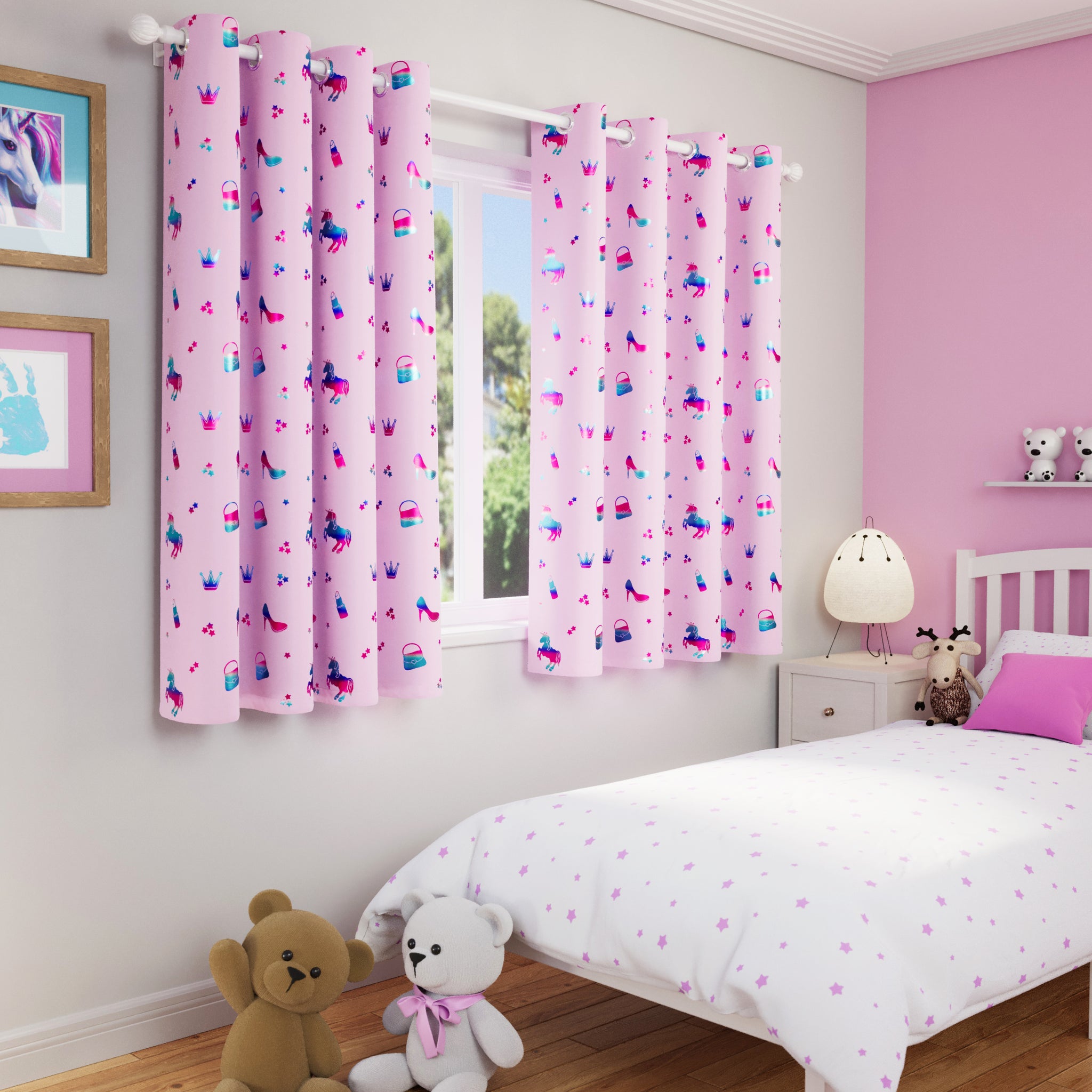 Charm Metallic Print Kids Readymade Curtain