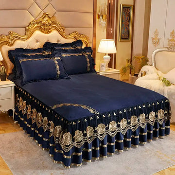 Crystal Velvet Plush Lace Bed Skirts Set